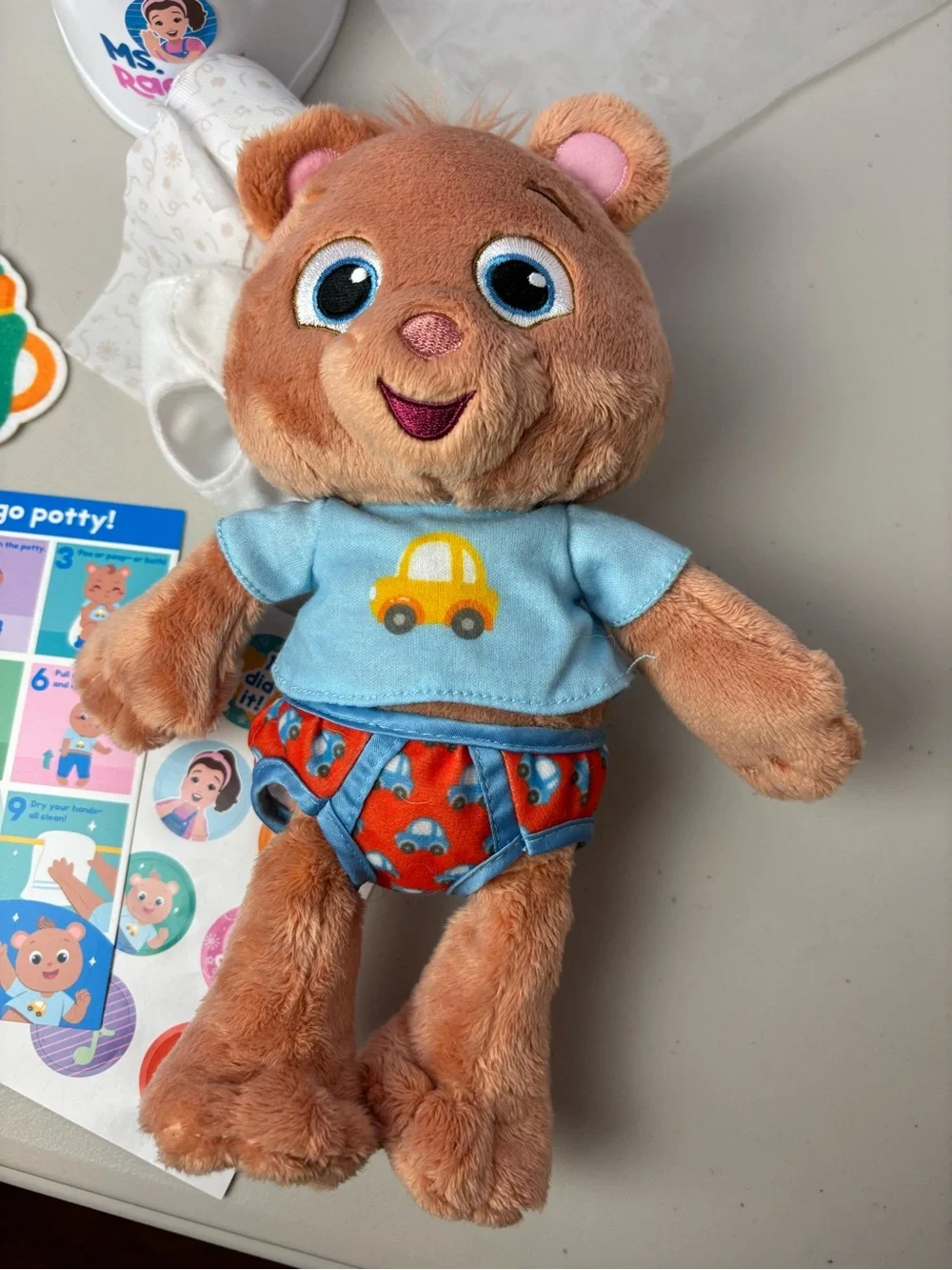 Rachel Brown Plush Potty-Training Bear Bean with Blue Shirt and Red Underwear